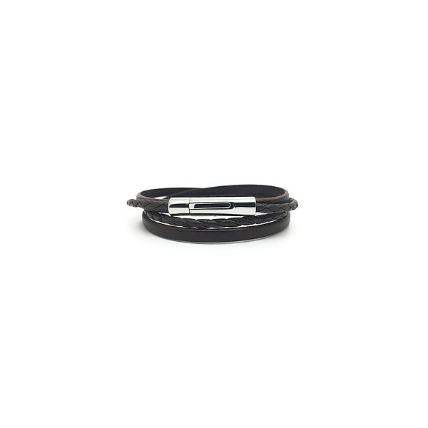 Bracelet homme en cuir clic tressé marron - Loop