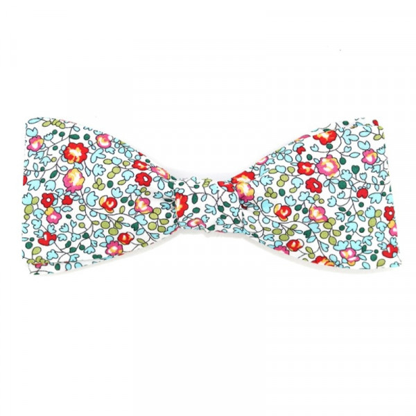 Noeud papillon liberty turquoise et rouge - Le Coq en Pap'