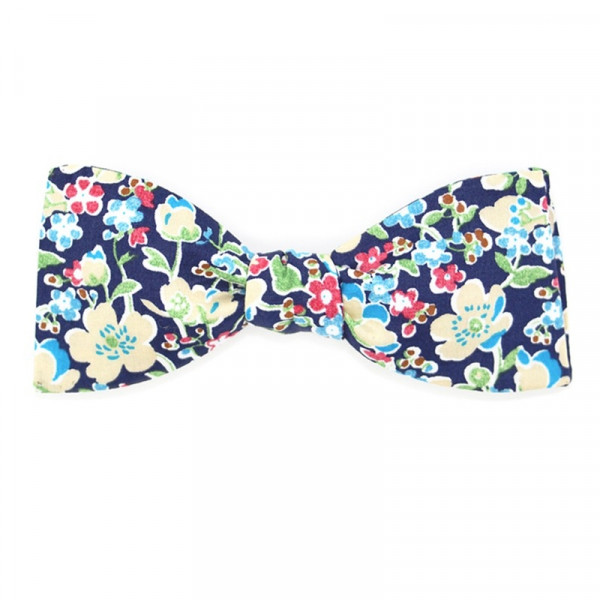 Noeud papillon liberty bleu marine et jaune - Le Coq en Pap'