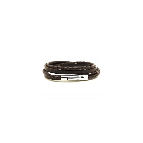 Bracelet homme en cuir clic tressé marron - Loop