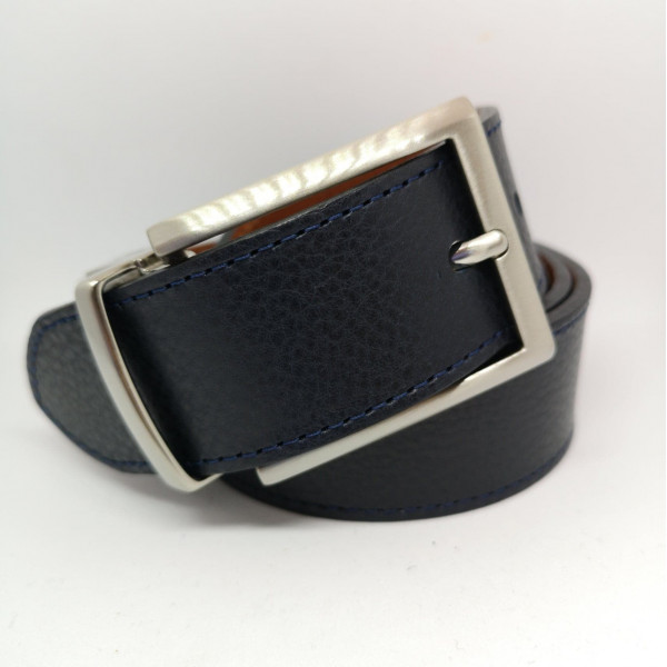 Ceinture cuir bleu marine/camel réversible - Atelier Bower