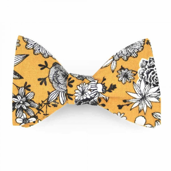Noeud Papillon Fleuri Jaune Ambre Dahlia - Le Coq en Pap