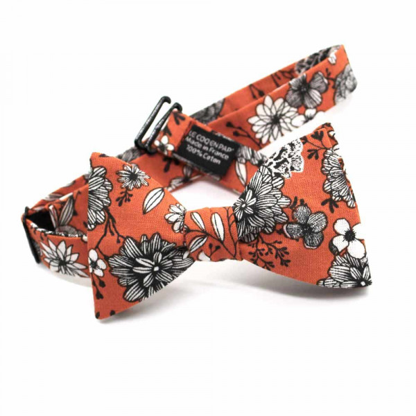 Noeud Papillon Fleuri Orange Feu Dahlia - Le Coq en Pap