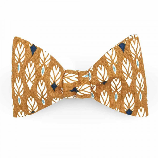 Noeud Papillon graphique beige camel plume apache - Le Coq en Pap