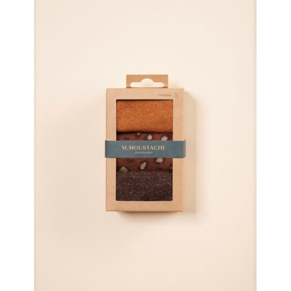 Pack de 3 chaussettes paillettes et léopard marron - M.Moustache