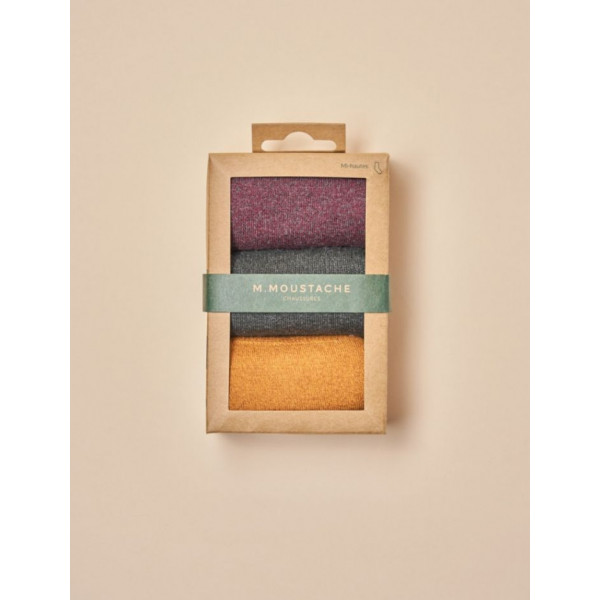 Pack de 3 chaussettes chiné bordeaux, vert et moutarde - M.Moustache