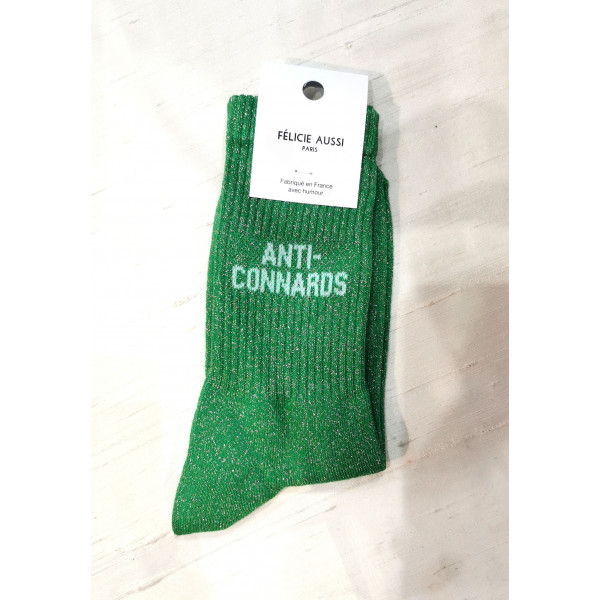 Chaussettes "Anti-connards" vertes paillettes - Félicie Aussi