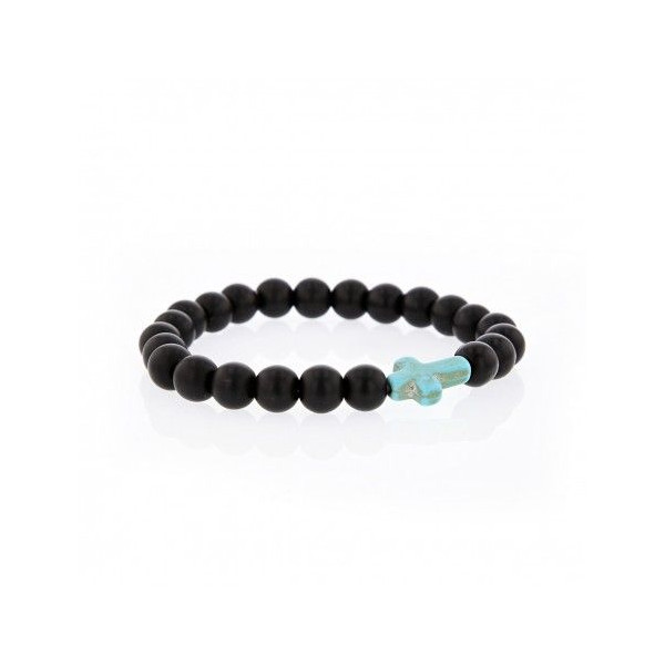 Bracelet Lucky Homme Onyx et Croix Turquoise - Philae