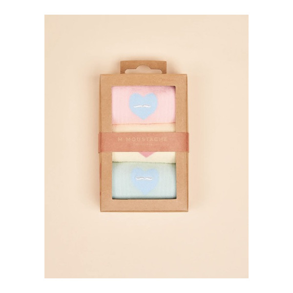 Pack de 3 chaussettes coeur rose citron ciel - M.Moustache