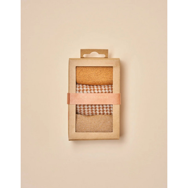 Pack de 3 chaussettes fantaisie paillettes et PDP marron