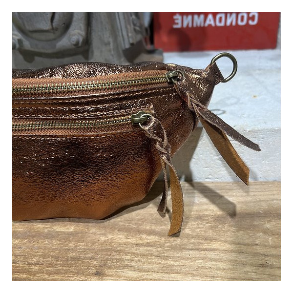 Sac banane en cuir irisé bronze
