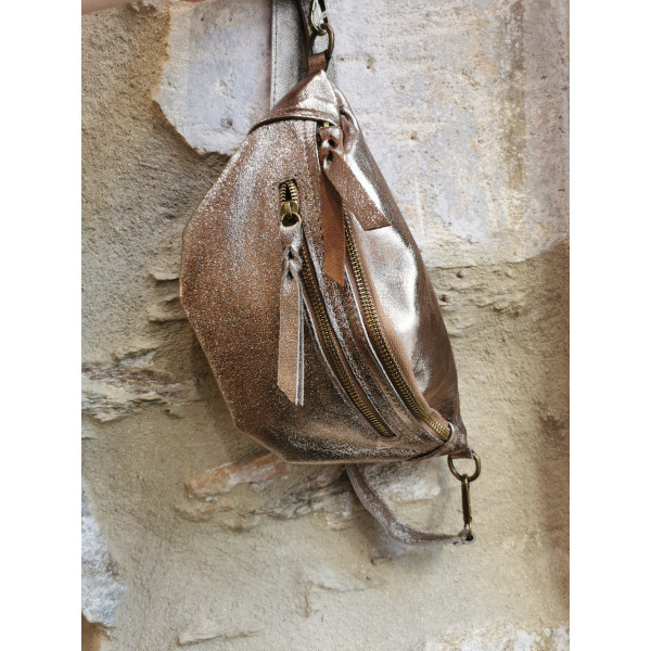 Sac banane en cuir irisé bronze