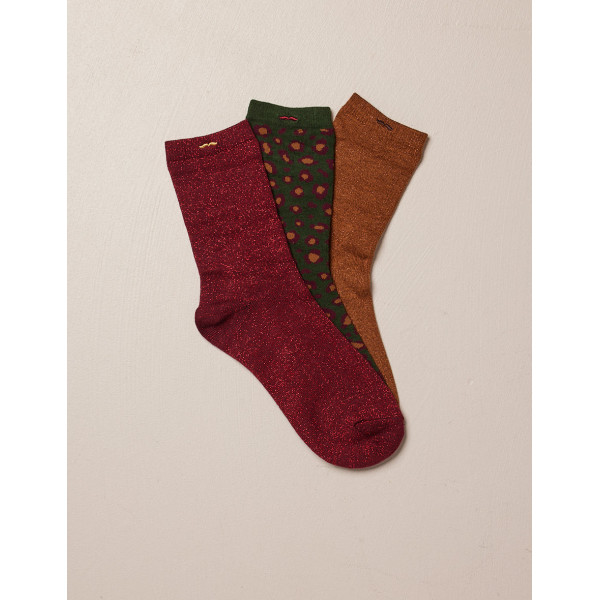 Pack 3 chaussettes léopard bordeaux/vert - M.Moustache