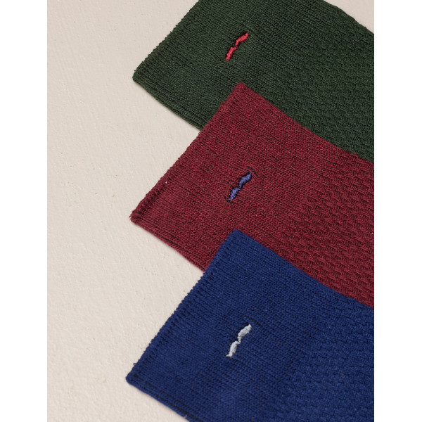 Pack de 3 chaussettes gaufré bert/bleu/bordeaux - M.Moustache