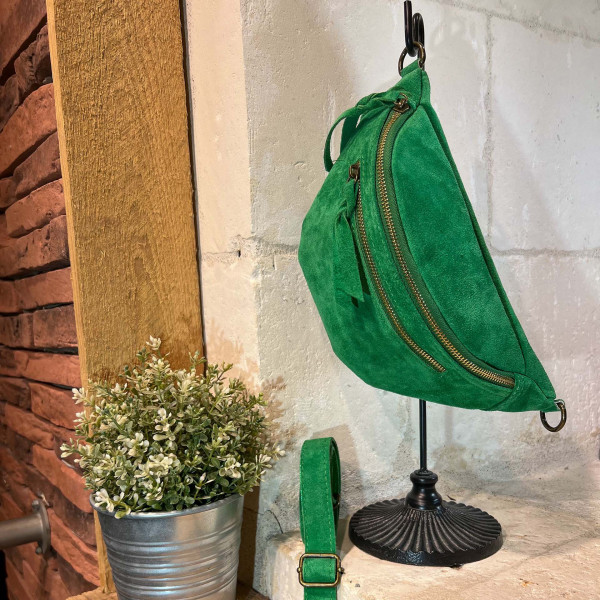 Sac banane en daim vert gazon