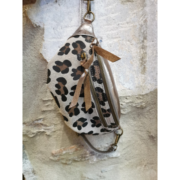 Sac banane léopard bronze