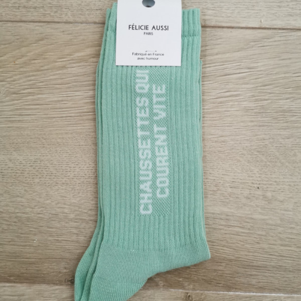 Chaussettes " Chaussettes qui courent vite " turquoises - Félicie Aussi