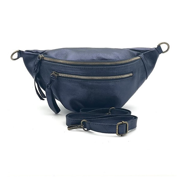 Sac banane en cuir irisé bleu marine