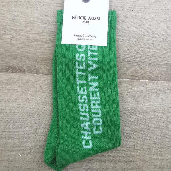 Chaussettes " qui courent vite " vertes - Félicie Aussi