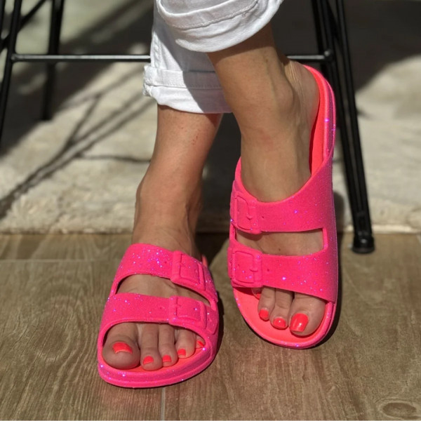 Sandales néon rose pailletées - Cacatoès
