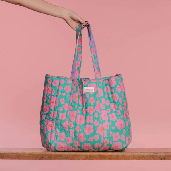 Sac cabas matelassé vert fleuri - Les Nicolettes