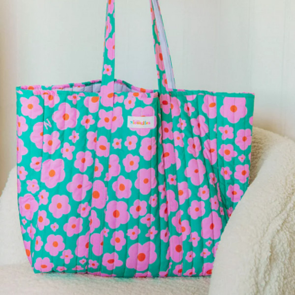 Sac cabas matelassé vert fleuri - Les Nicolettes