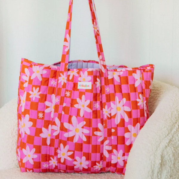 Sac cabas matelassé rose fleuri - Les Nicolettes