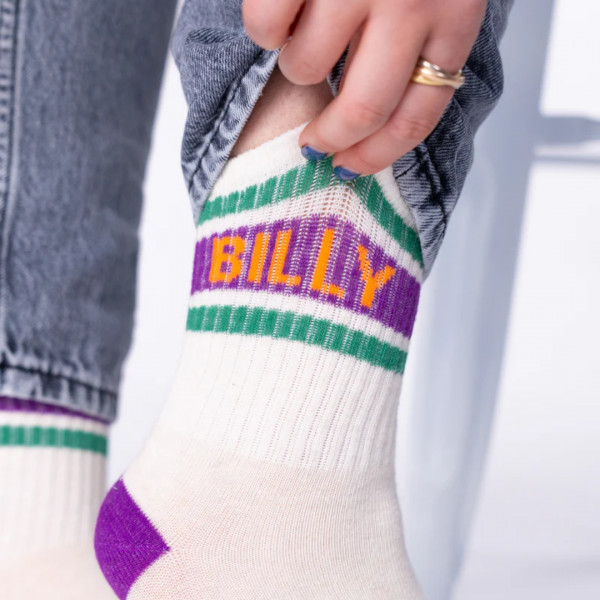 Chaussettes tennis écru et violet - BILLYBELT
