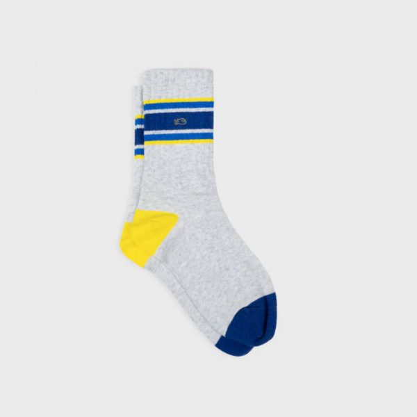 Chaussettes rétro gris chiné, rayé bleu et jaune - Billybelt