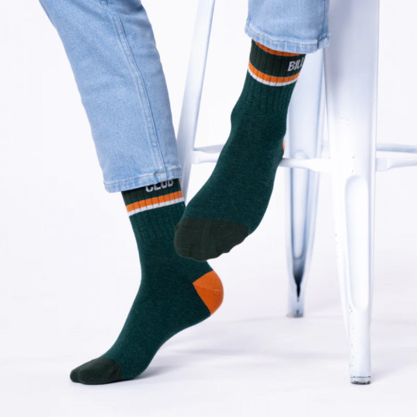Chaussettes rétro vert foncé, rayé orange et blanc - Billybelt