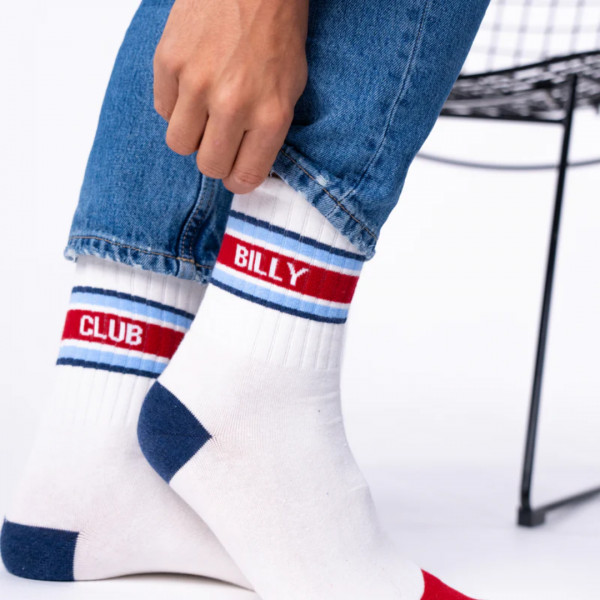 Chaussettes rétro blanc, raye rouge et bleu - Billybelt