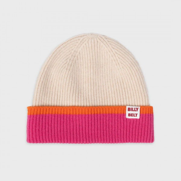 Bonnet en laine beige, rose et orange- Billybelt