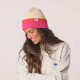Bonnet en laine beige, rose et orange- Billybelt