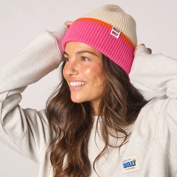 Bonnet en laine beige, rose et orange- Billybelt