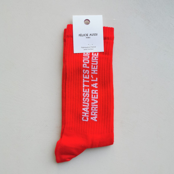 Chaussettes "Pour arriver à l'heure" Rouge - Félicie Aussi