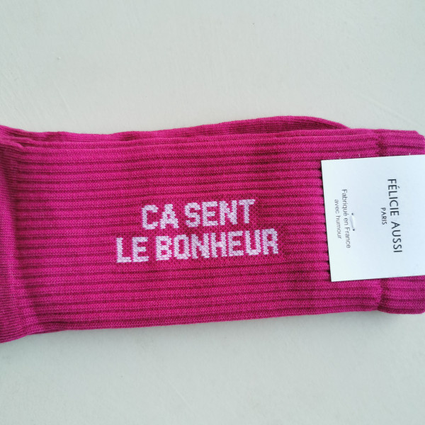 Chaussettes "Ca sent le bonheur" framboise- Félicie Aussi