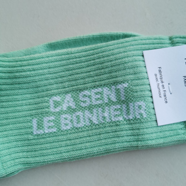 Chaussettes Ca sent le bonheur vert pâle - Félicie Aussi