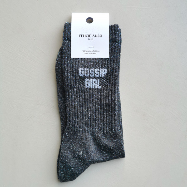 Chaussettes Gossip girl paillettes gris anthracite- Félicie Aussi
