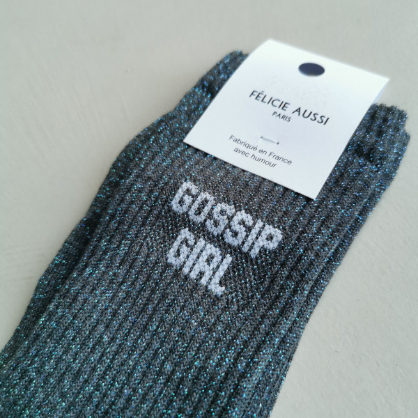 Chaussettes Gossip girl paillettes gris anthracite- Félicie Aussi