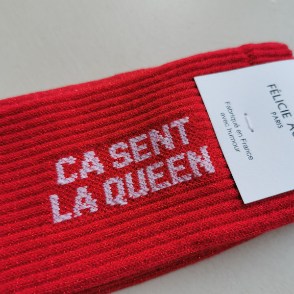 Chaussettes Ca sent la Queen paillettes rouge- Félicie Aussi