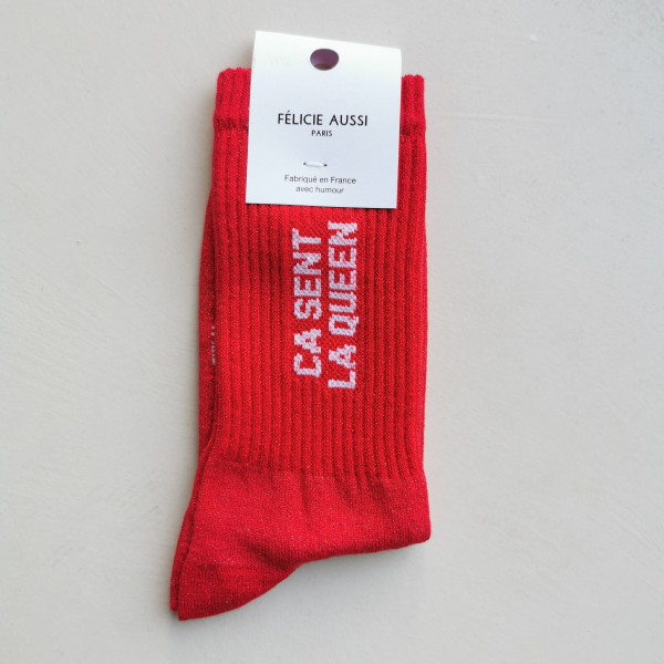Chaussettes Ca sent la Queen paillettes rouge- Félicie Aussi