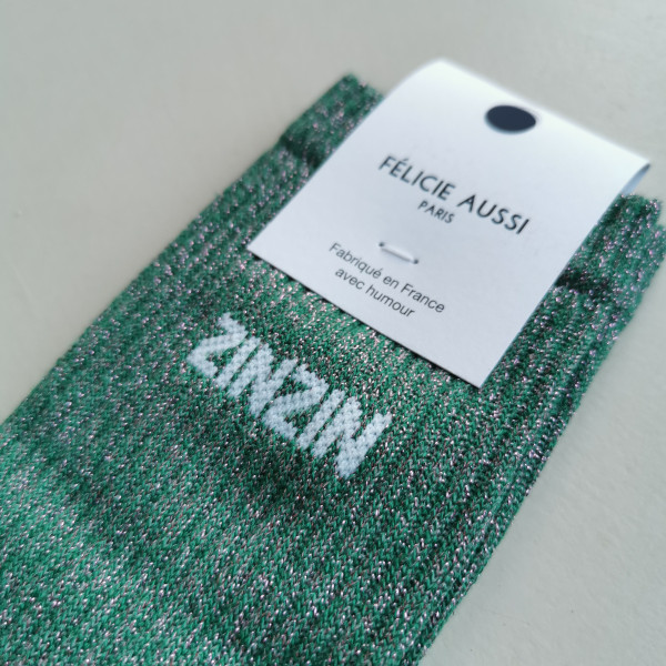 Chaussettes  Zinzin paillettes vert- Félicie Aussi