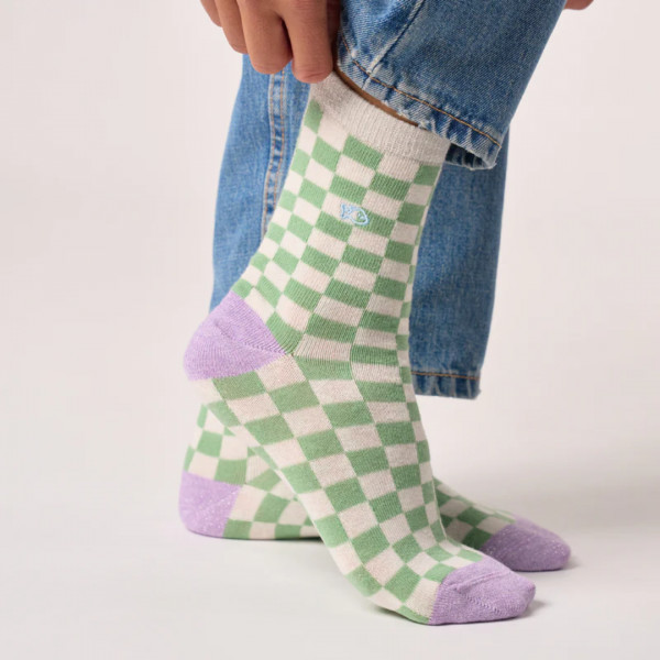 Chaussettes carreaux blanc et vert - Billybelt