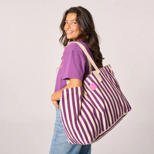 Sac cabas à rayures violet et écru - Billybelt