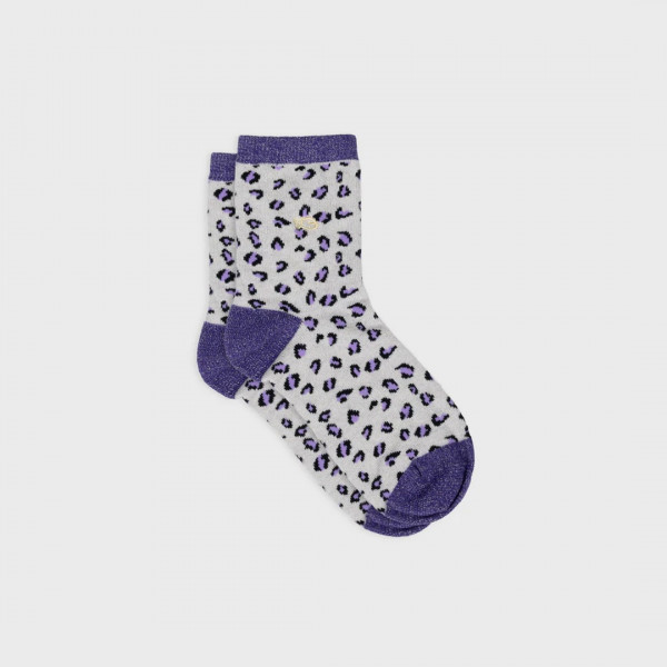 Chaussettes léopard pailletées écru et violet - Billybelt