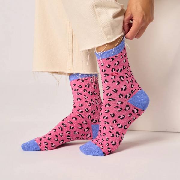 Chaussettes léopard pailletées rose et bleu - Billybelt