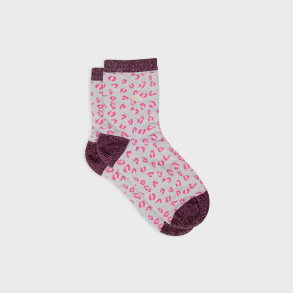Chaussettes léopard pailletées blanc et lie de vin  - Billybelt