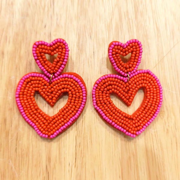 Boucles d'oreilles perles Double Cœur Rose  - Coquerico