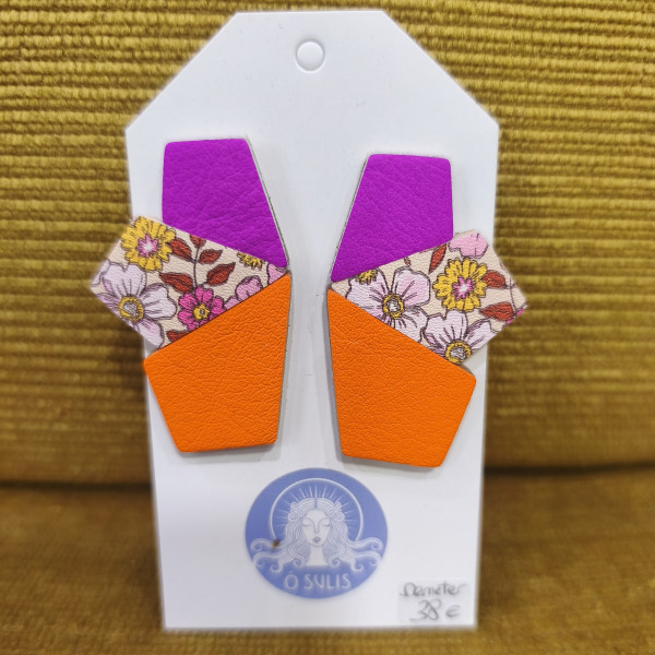Boucles d'oreilles demeter orange fushia fleuri  -  ô Sulis