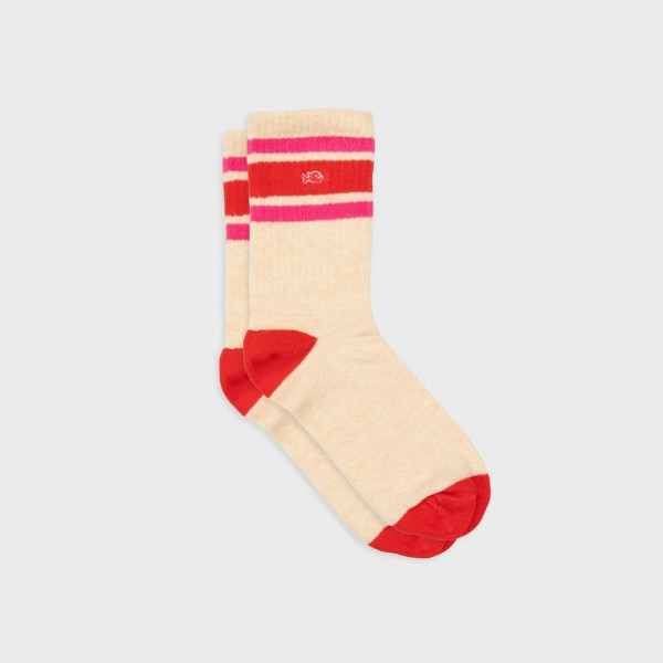 Chaussettes tennis beige rayé rouge et rose  - Billybelt